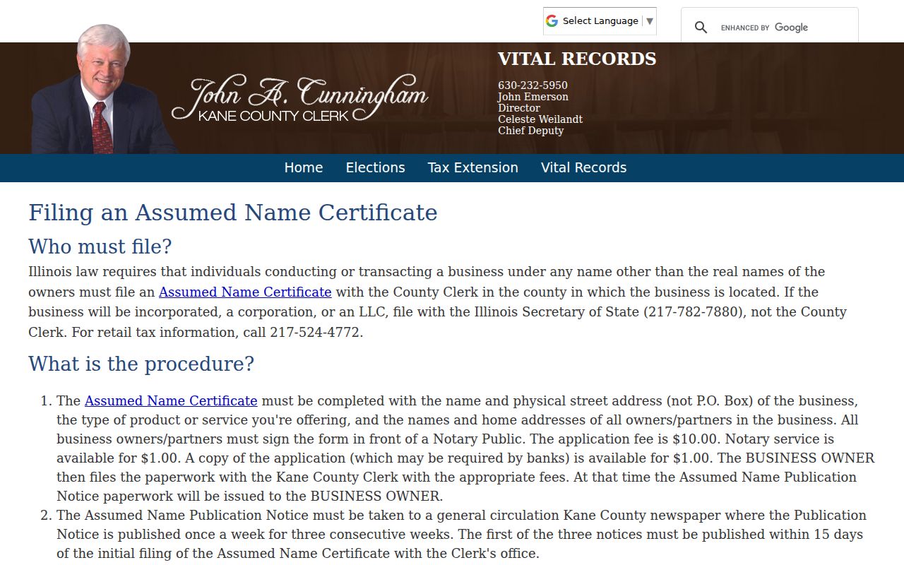 South Elgin resident lookup through Kane assumed business names
