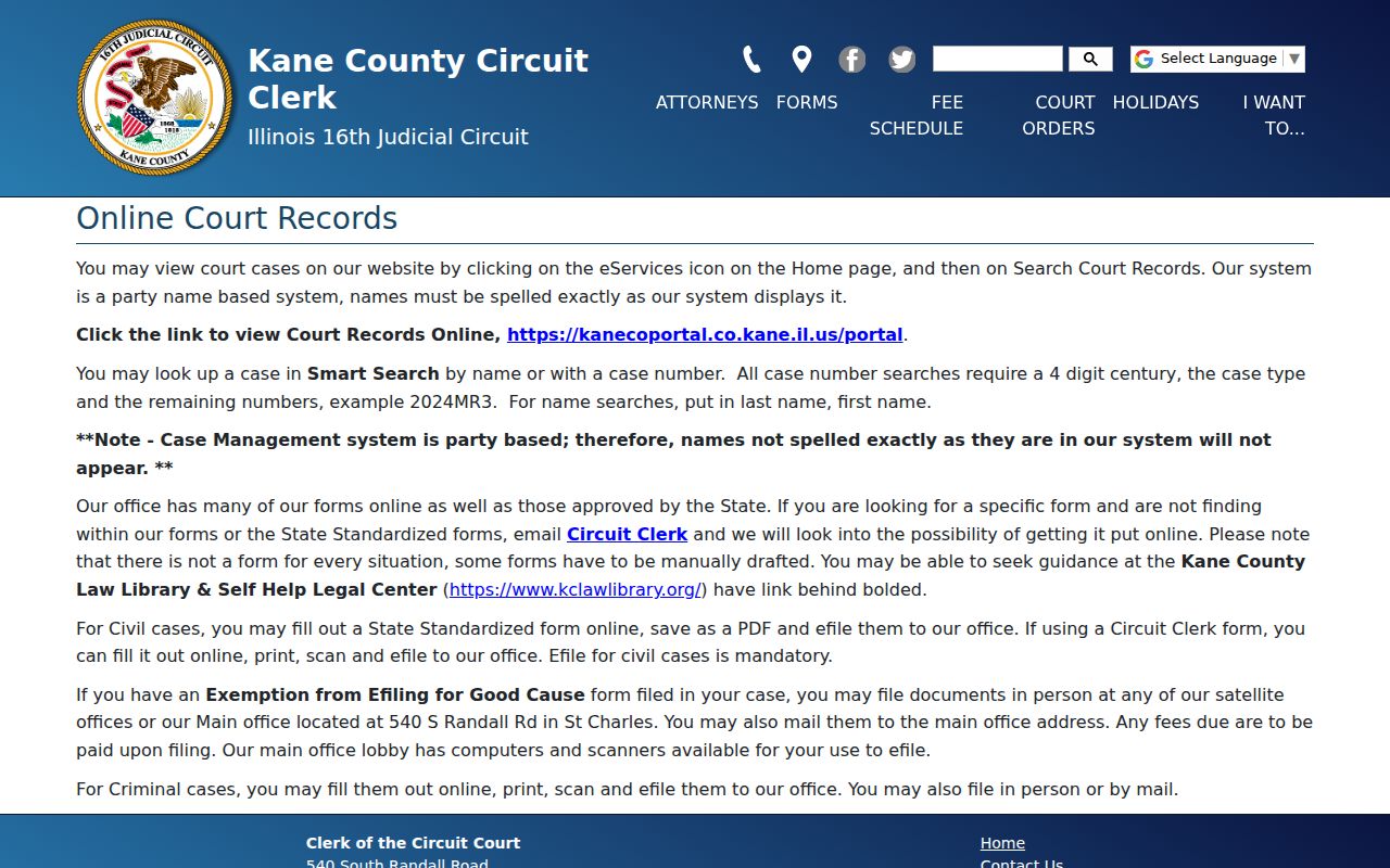South Elgin resident lookup through Kane online court records
