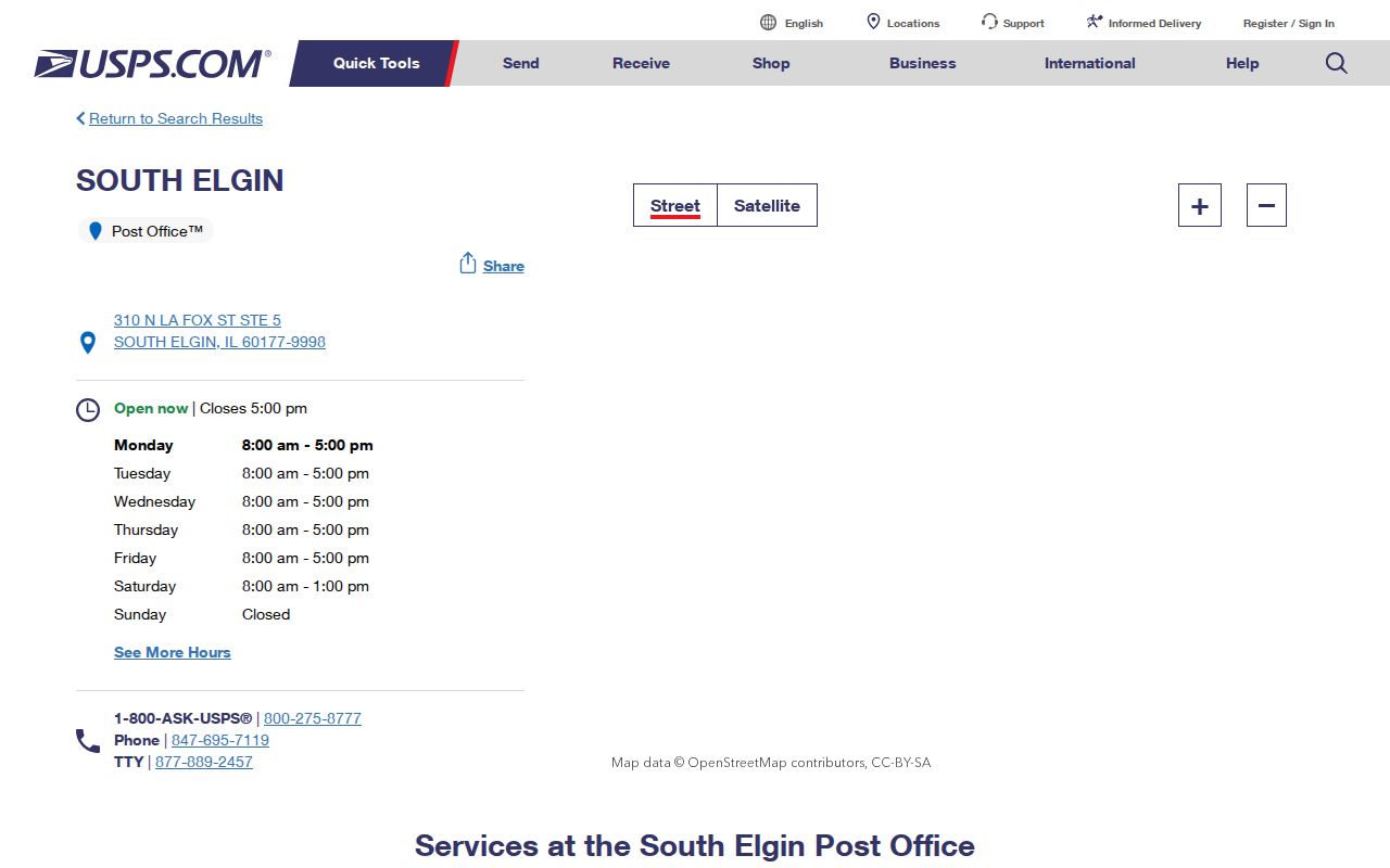 South Elgin ZIP code directory with official post office listing